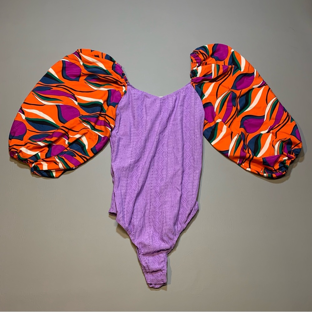 Bucket List Women's Bodysuit Colorful Balloon Sleeve Purple Hippie Boho Medium